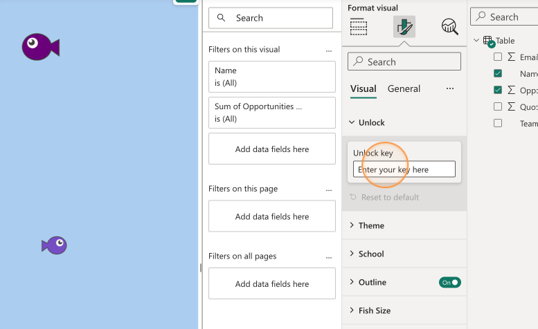 Screenshot in Power BI showing where to paste a key into