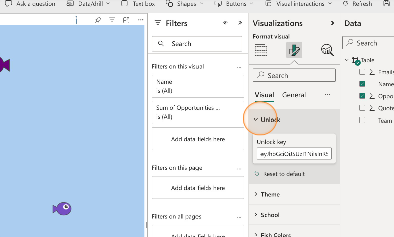 Screenshot in Power BI showing how to collapse the unlock group
